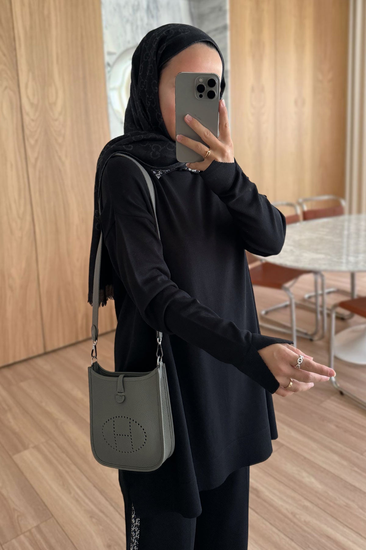Stone-Detail Mercerized Modest Suit - Black