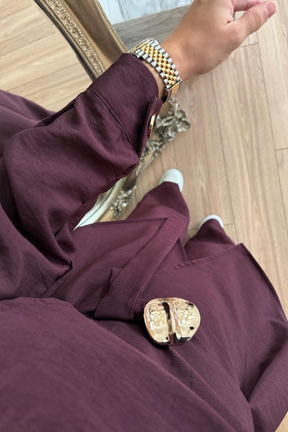 Trench Coat Suit with Shoulder Buttons - Burgundy