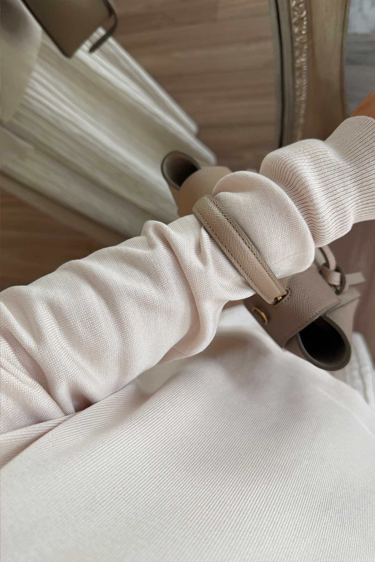 Wave Pattern Skirted Mercerized Suit - Beige