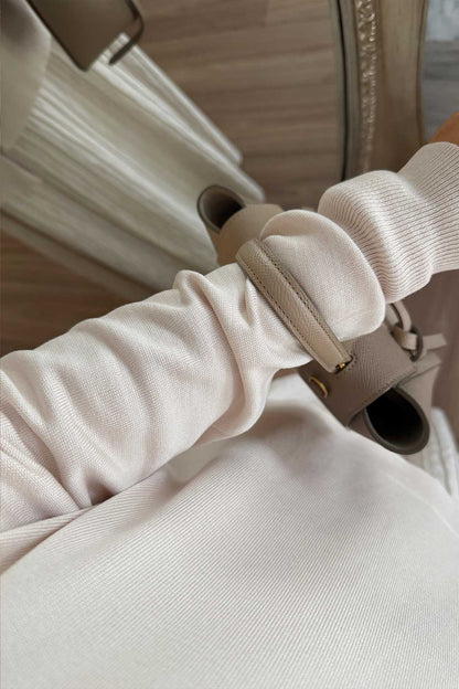 Wave Pattern Skirted Mercerized Suit - Beige