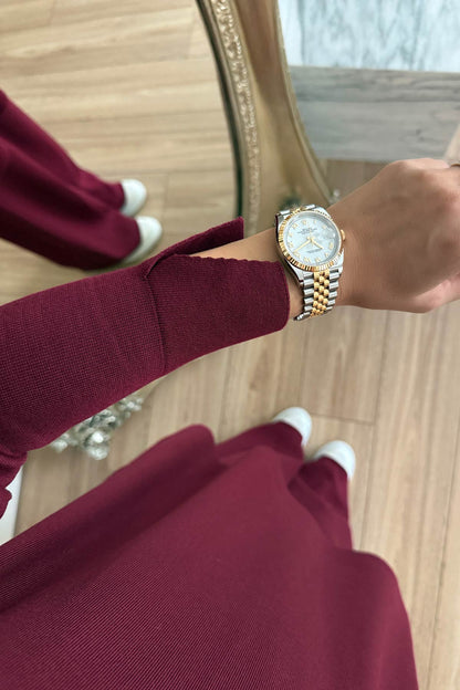 Slit Detail Stoned Mercerized Suit - Burgundy