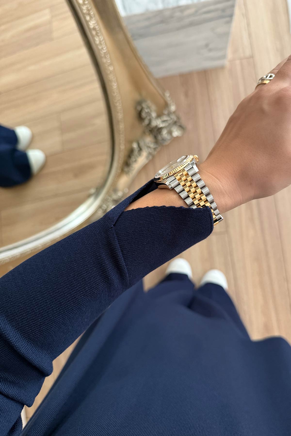 Slit Detail Stoned Mercerized Suit - Navy Blue