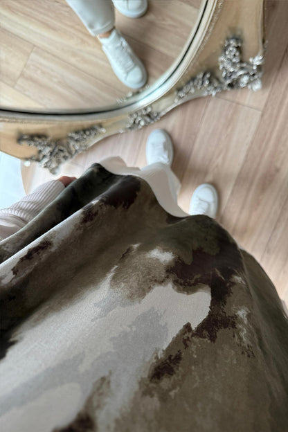 Side Zipper Patterned Turtleneck Mercerized Tunic - Cream