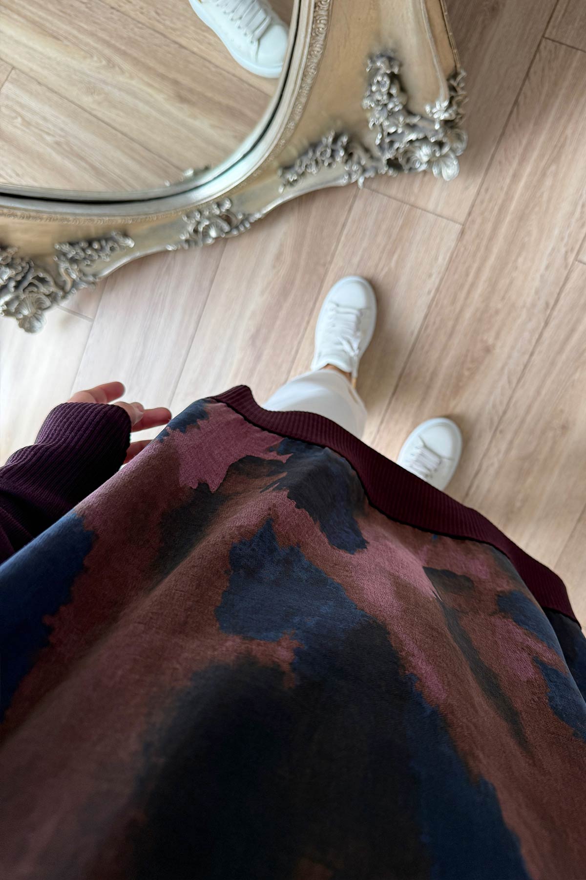 Side Zipper Patterned Turtleneck Mercerized Tunic - Plum