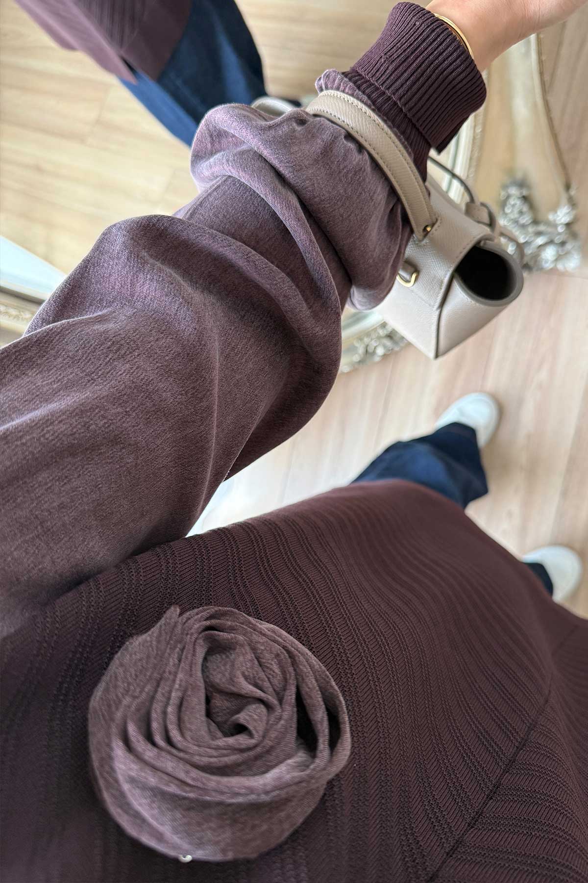 Rose Detail Mercerized Tunic - Brown