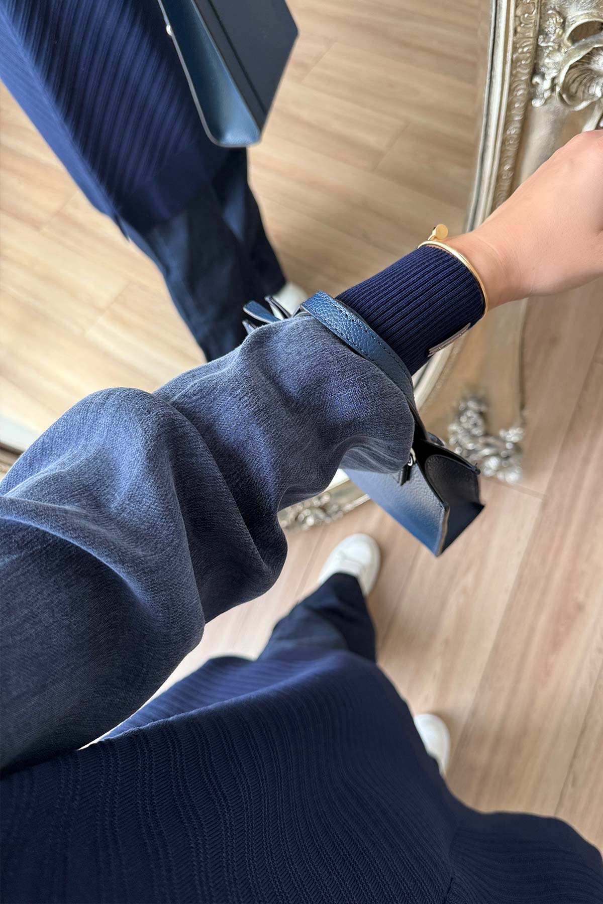 Rose Detail Mercerized Tunic - Navy Blue