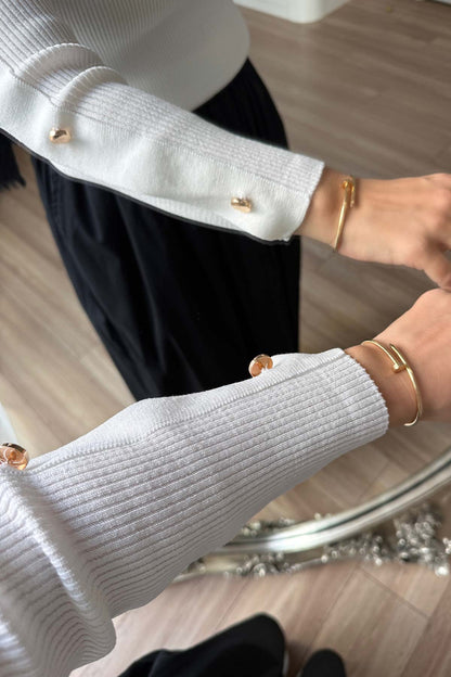 Asymmetric Collar Button Detail Knitted Blouse - White