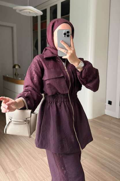 Lace-Detail Two-Piece Suit - Burgundy