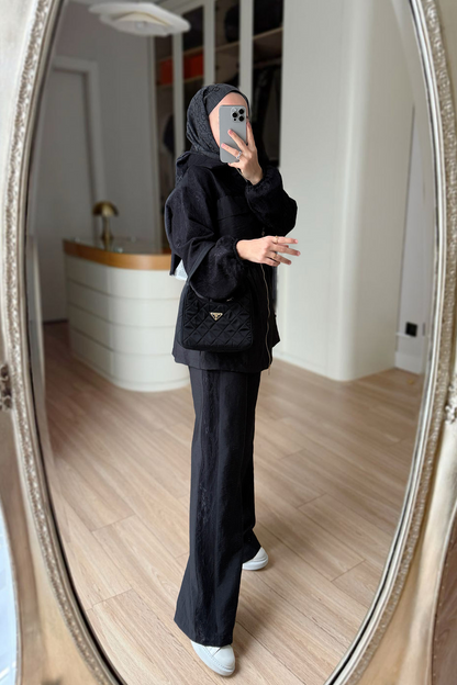 Lace-Detail Two-Piece Suit - Black