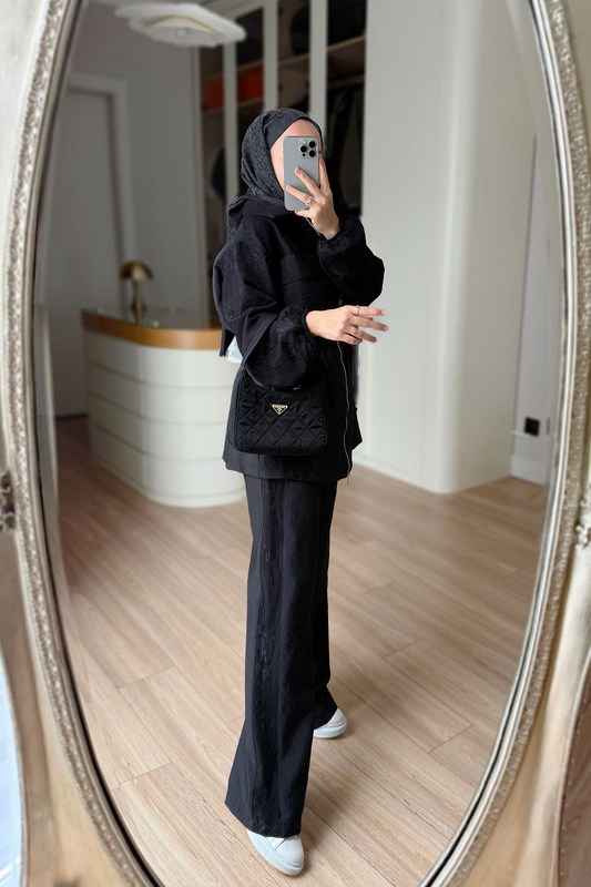 Lace-Detail Two-Piece Suit - Black