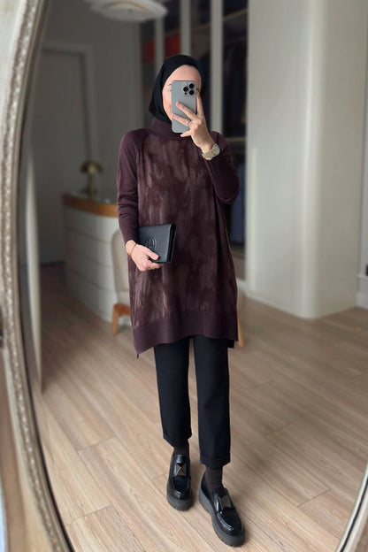 Patterned Silk Cupra Mercerized Tunic – Brown