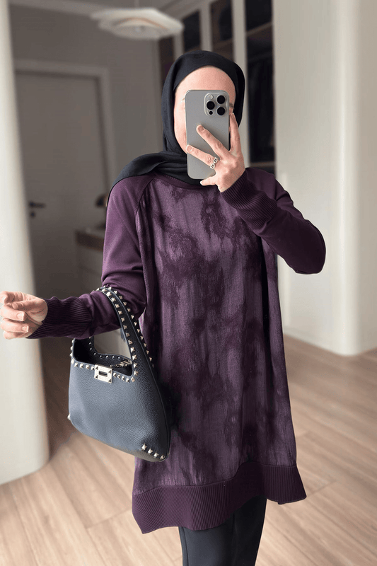 Patterned Silk Cupra Mercerized Tunic – Plum