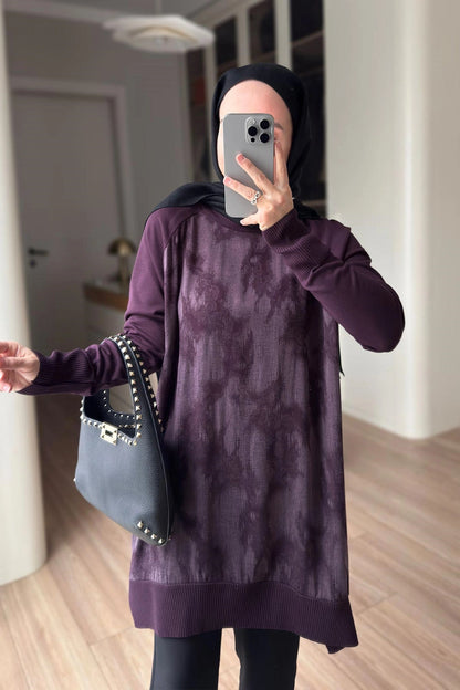 Patterned Silk Cupra Mercerized Tunic – Plum