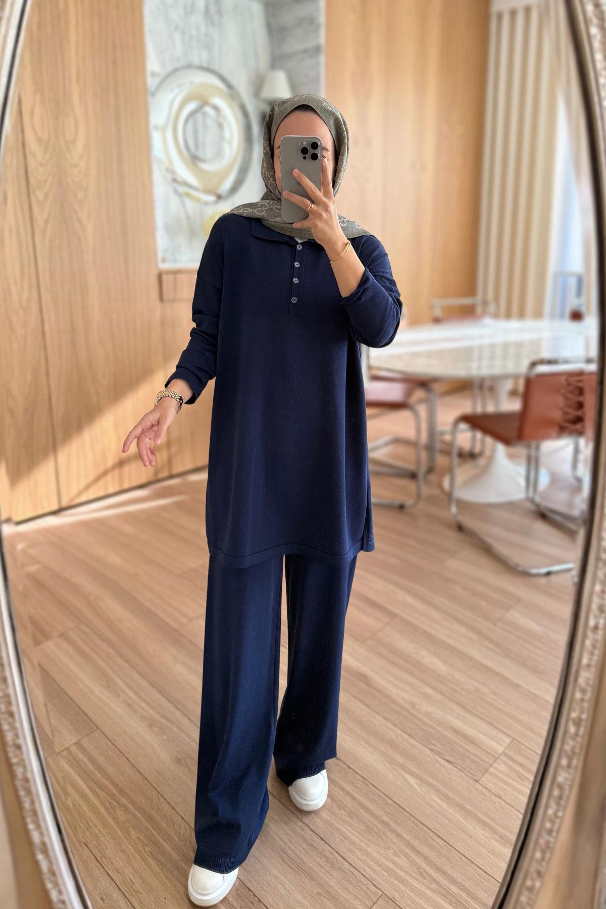 Lina Premium Rayon Suit - Navy Blue