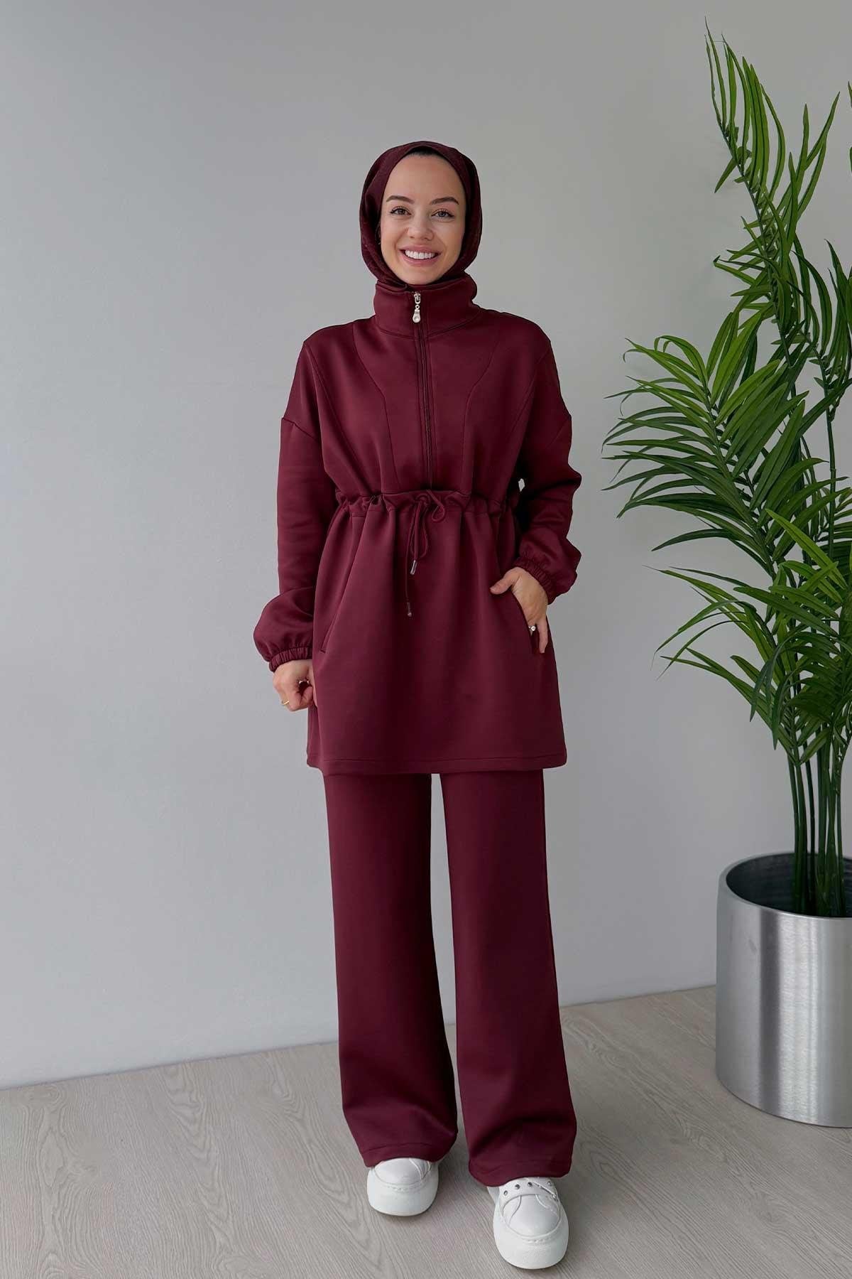 Design Collar Scuba Suit - Burgundy