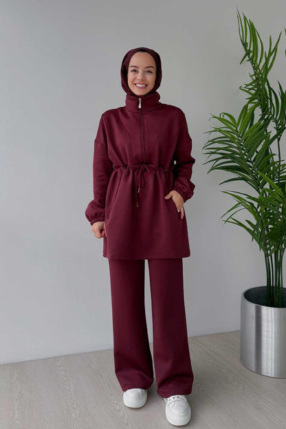 Design Collar Scuba Suit - Burgundy