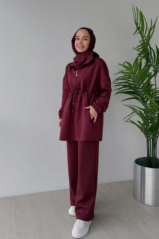 Design Collar Scuba Suit - Burgundy