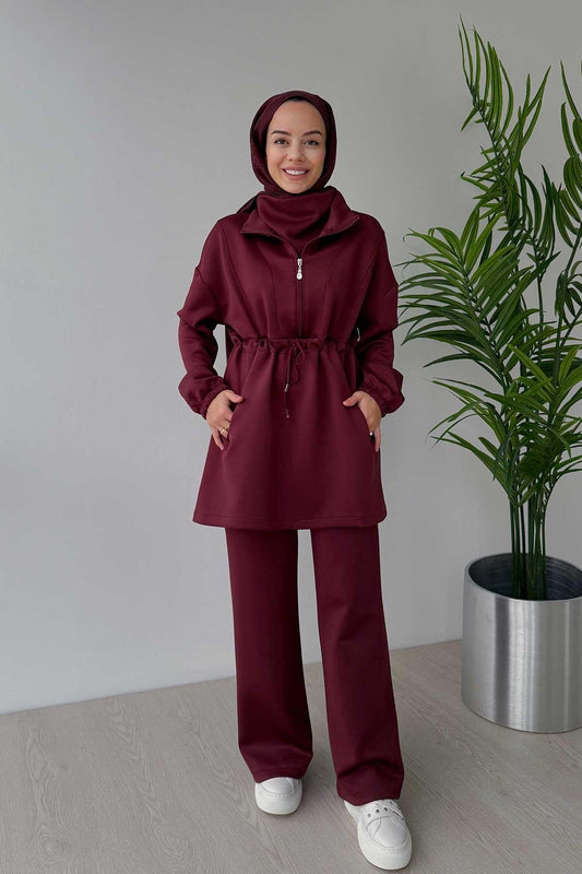 Design Collar Scuba Suit - Burgundy