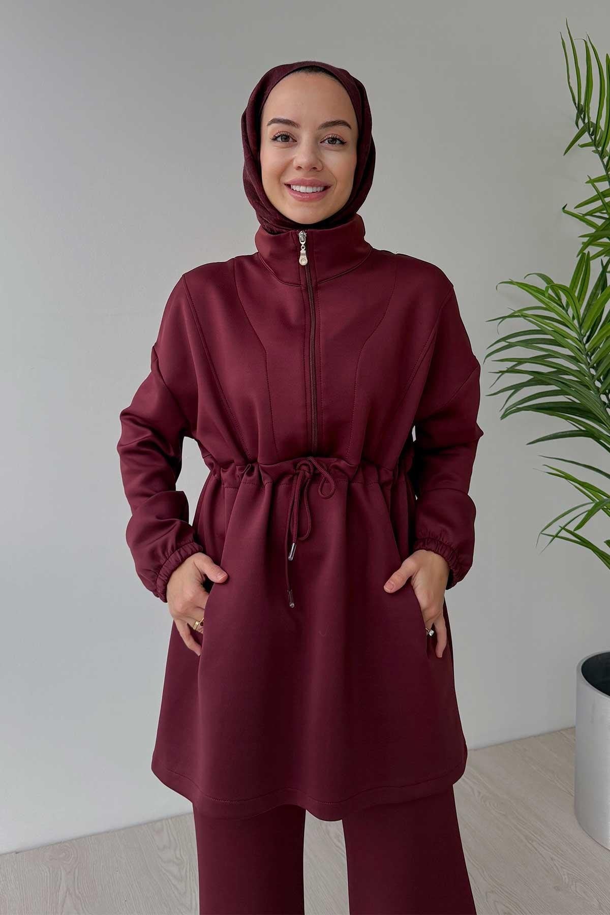 Design Collar Scuba Suit - Burgundy