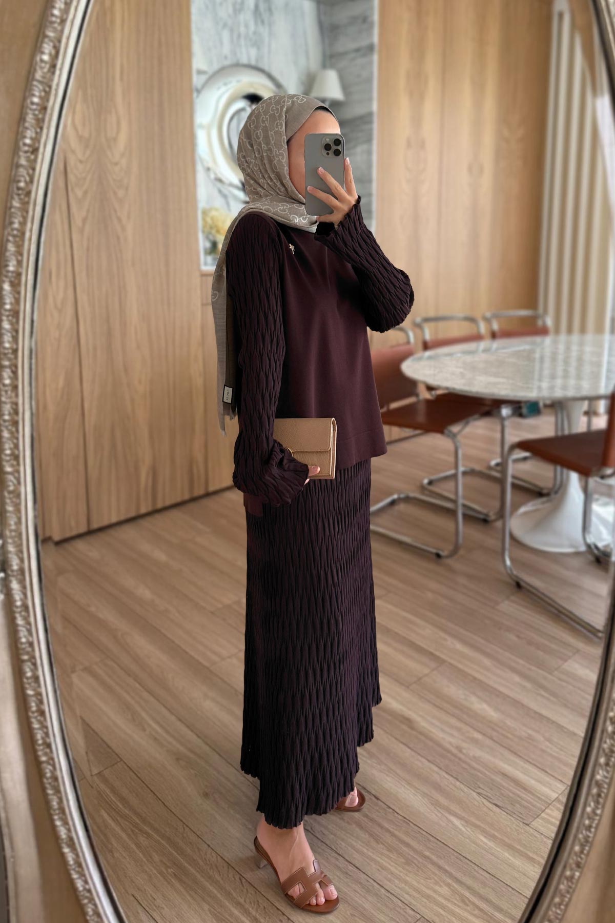 Lady Skirted Mercerized Two-Piece Suit - Brown