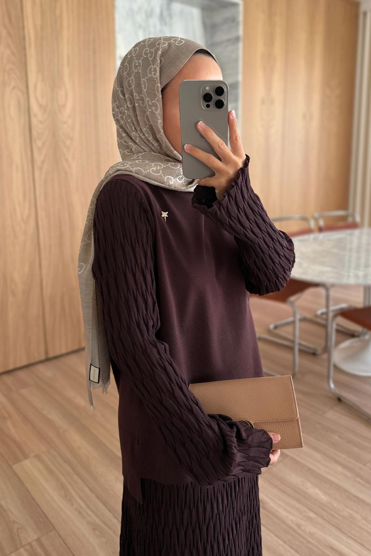 Lady Skirted Mercerized Two-Piece Suit - Brown