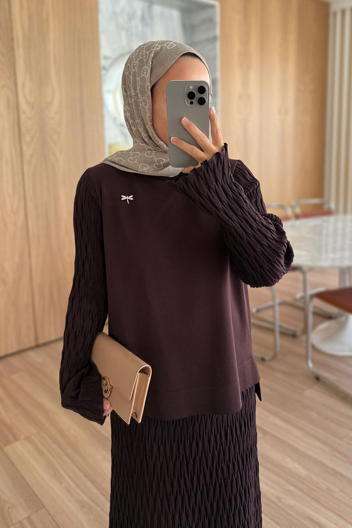 Lady Skirted Mercerized Two-Piece Suit - Brown