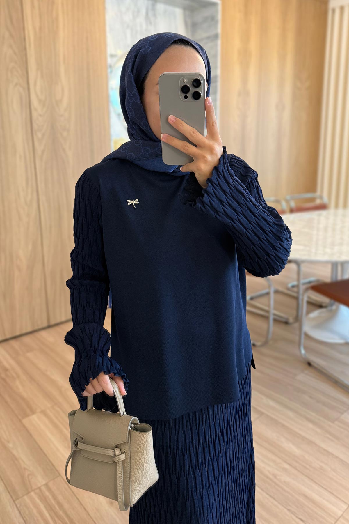 Lady Skirted Mercerized Two-Piece Suit - Navy Blue