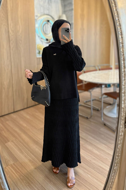 Lady Skirted Mercerized Two-Piece Suit - Black
