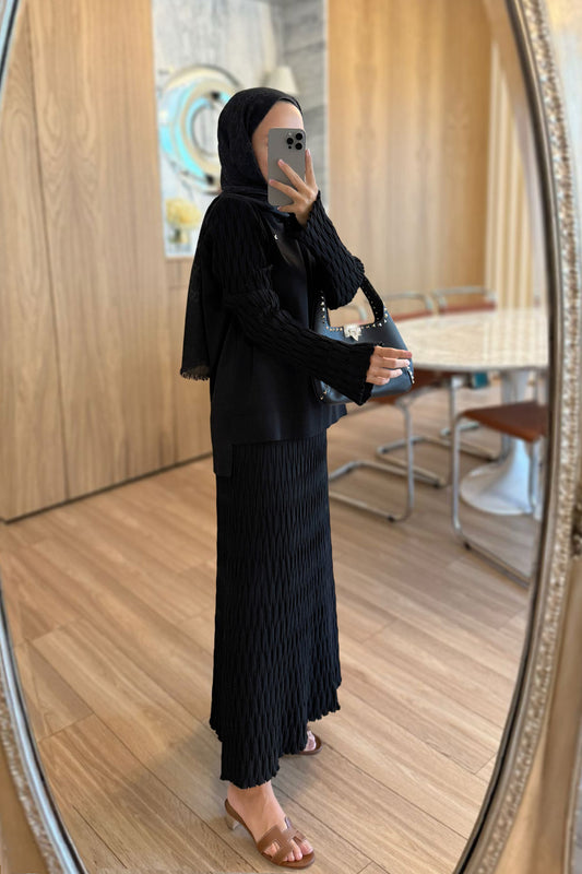 Lady Skirted Mercerized Two-Piece Suit - Black