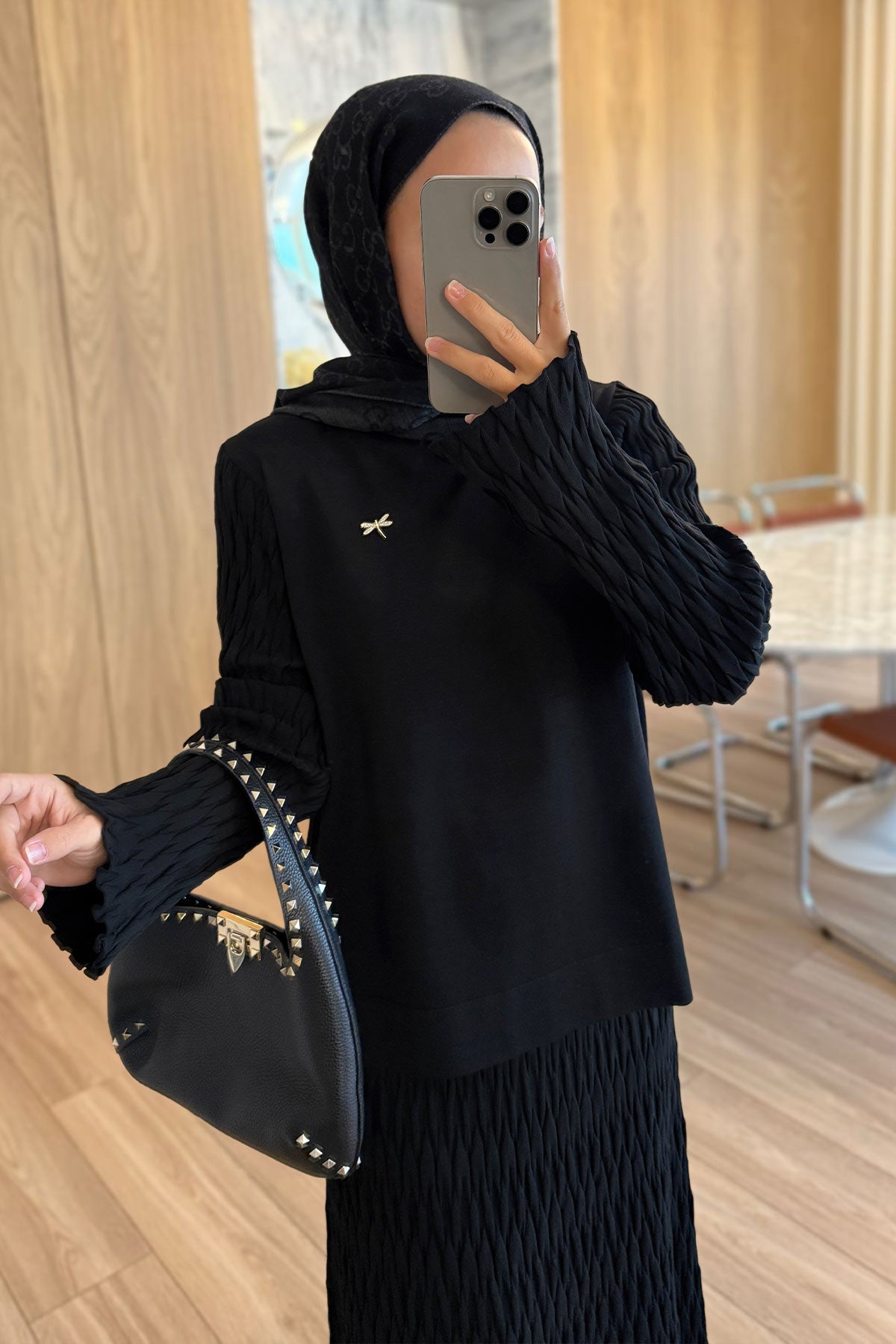 Lady Skirted Mercerized Two-Piece Suit - Black