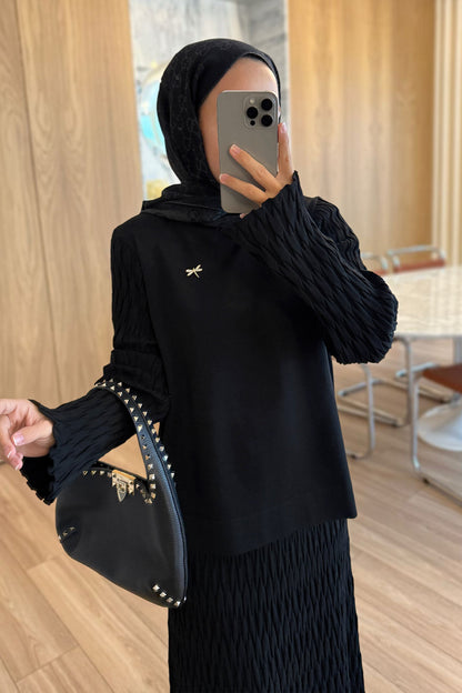 Lady Skirted Mercerized Two-Piece Suit - Black