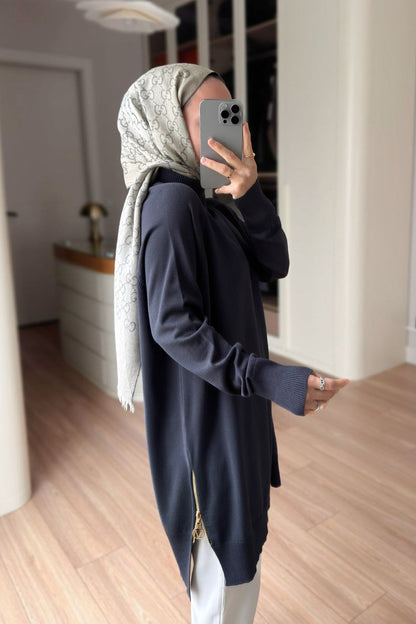 Side Zipper Basic Dark Grey Mercerized Tunic