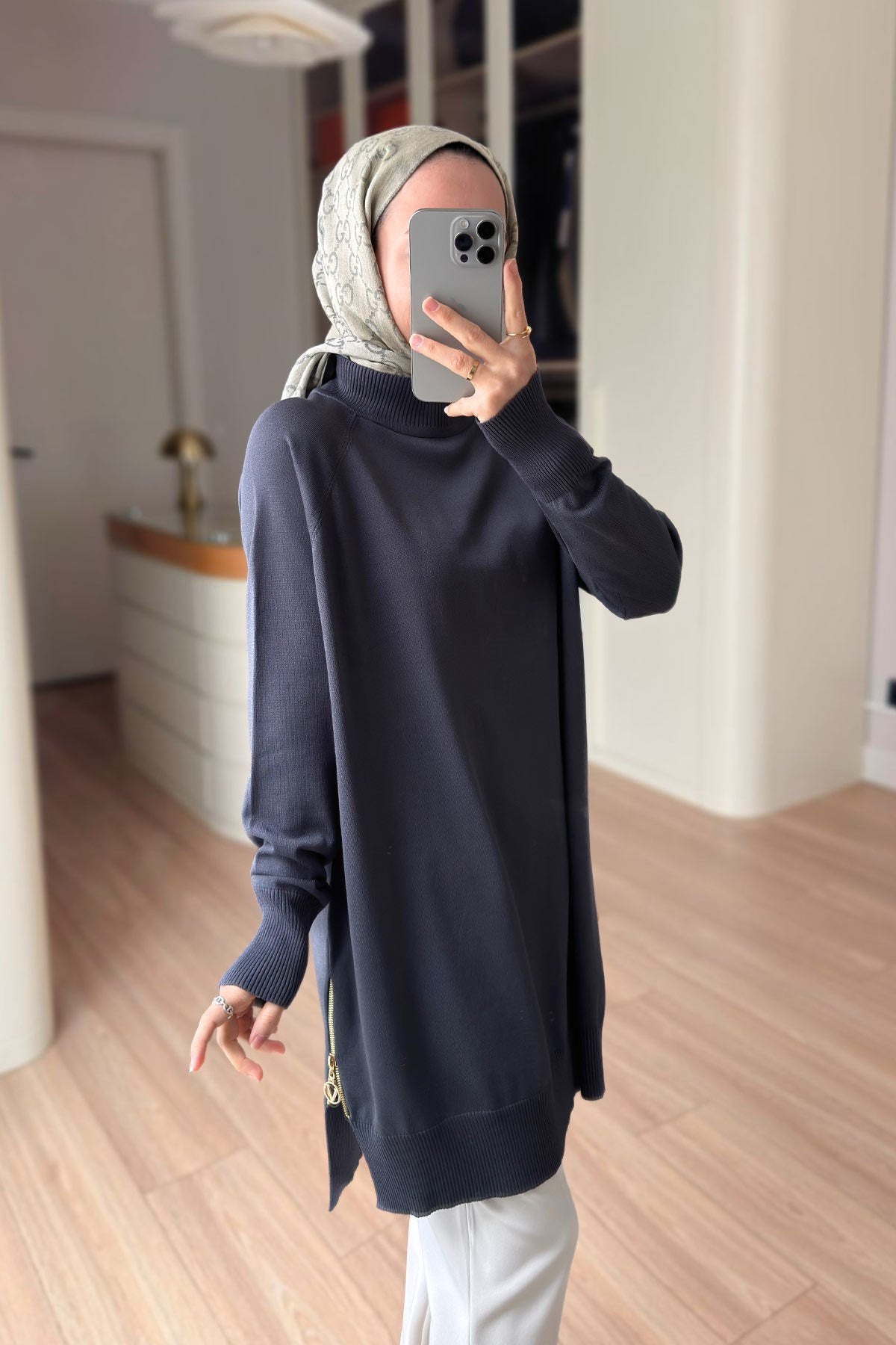 Side Zipper Basic Dark Grey Mercerized Tunic