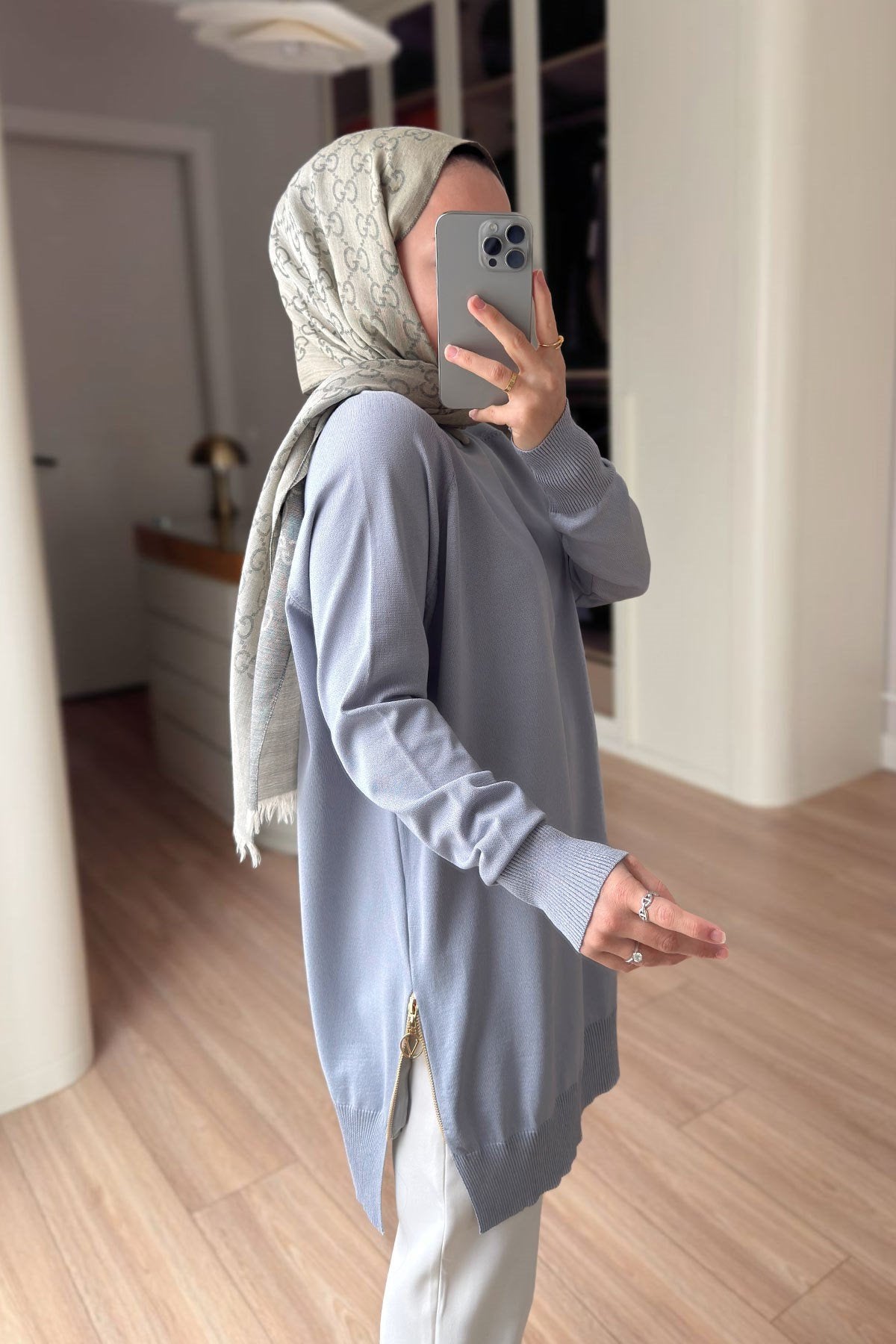 Side Zipper Basic Grey Mercerized Tunic