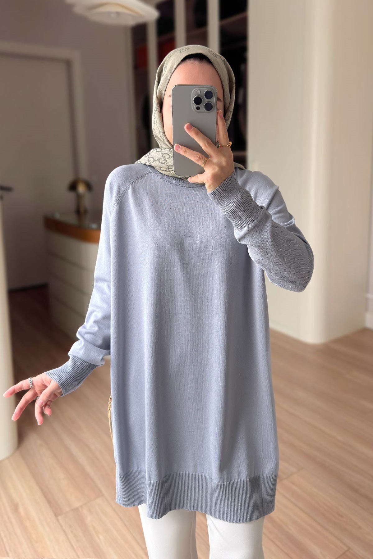 Side Zipper Basic Grey Mercerized Tunic