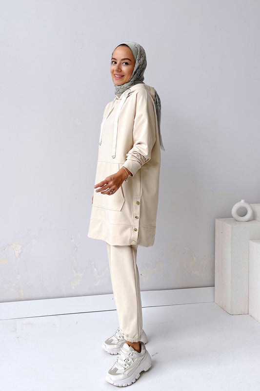 Snap Detail Suit - Beige