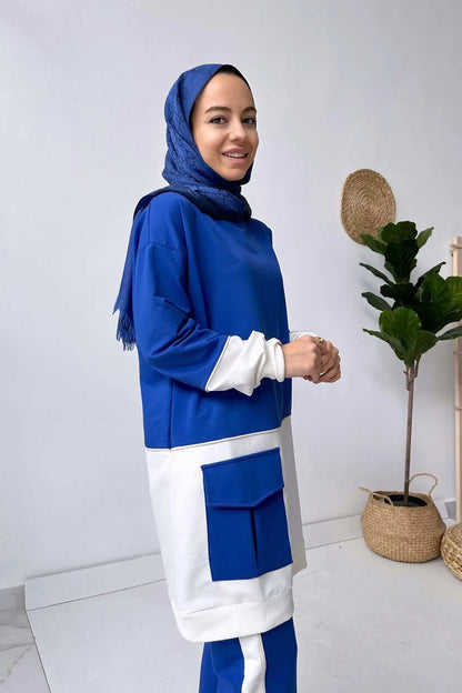 Double Color Striped Suit - Saxe