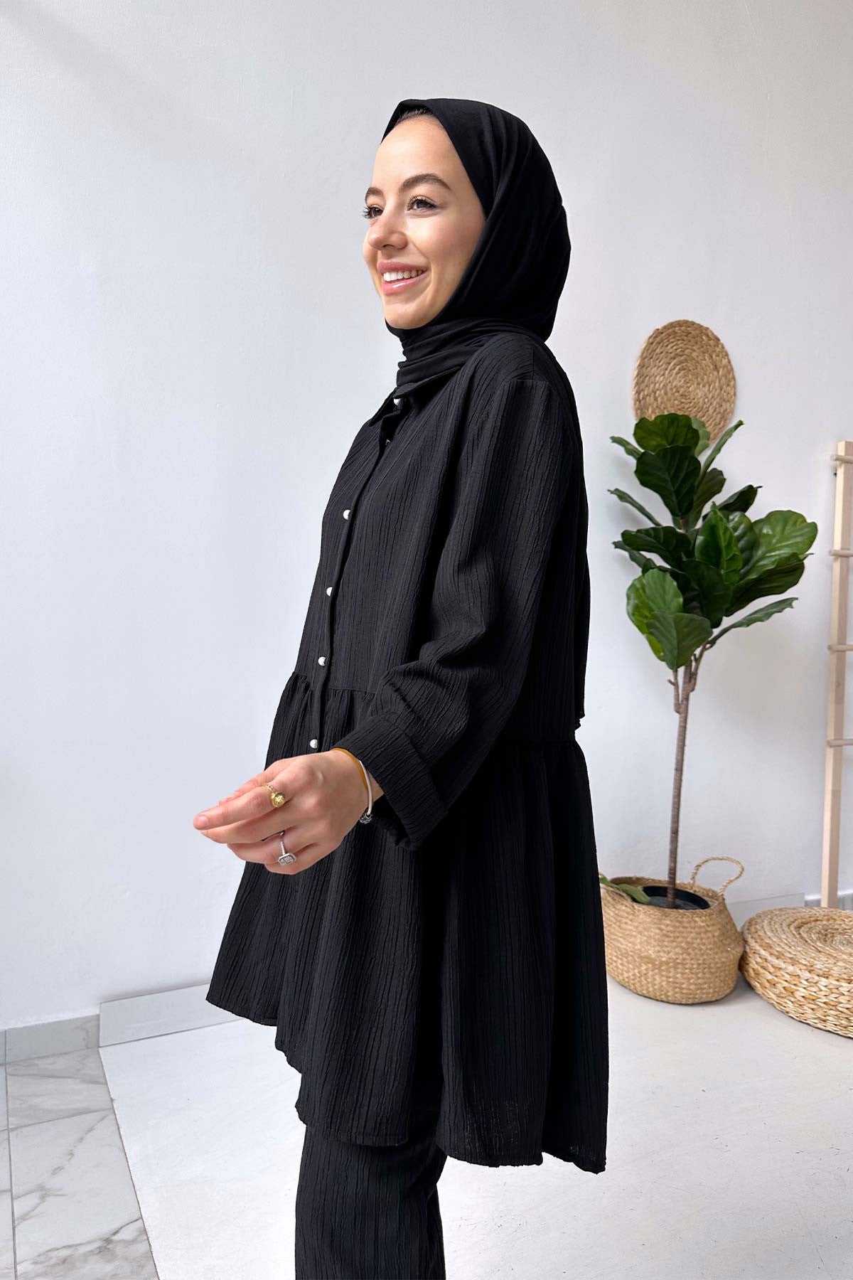 Pearl Button Suit - Black