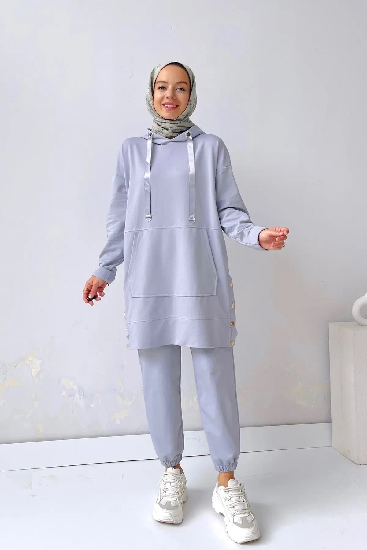 Snap Detail Suit - Grey