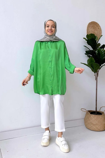 Oversize Satin Shirt - Green