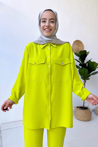 Double Pocket Crepe Suit - Oil Green