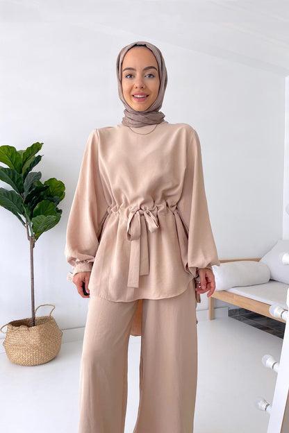 Waist Belt Suit - Beige