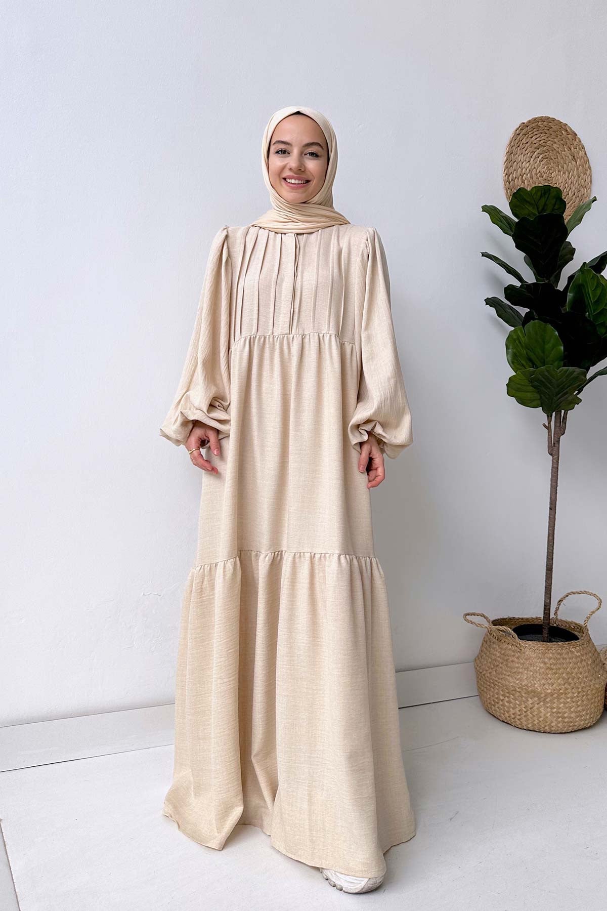 Slack Linen Dress - Beige