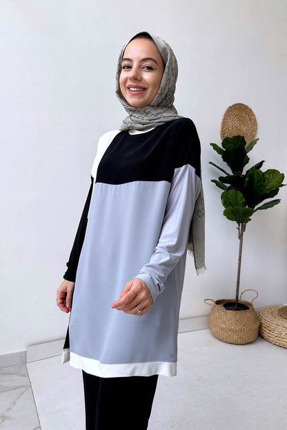 Double Color Crepe Duo Suit - Black
