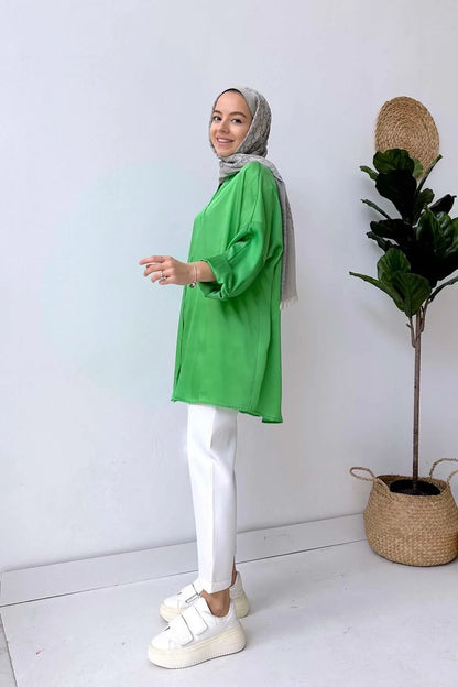 Oversize Satin Shirt - Green