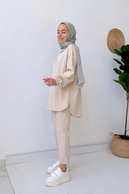 Shirt Collar Two Thread Suit - Beige